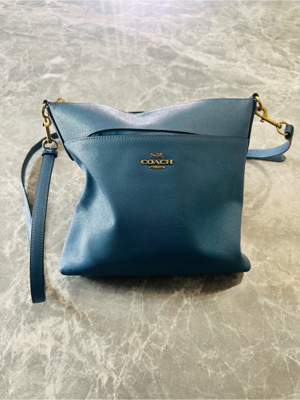 Coach Blue Sea Kitt Crossbody Bag Crossgrain Leather - Picture 4 of 7